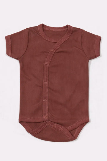 Wrap Short-Sleeve Bodysuit: Premium Cotton-Blend "Solid" Maroon Daily Casual Wear