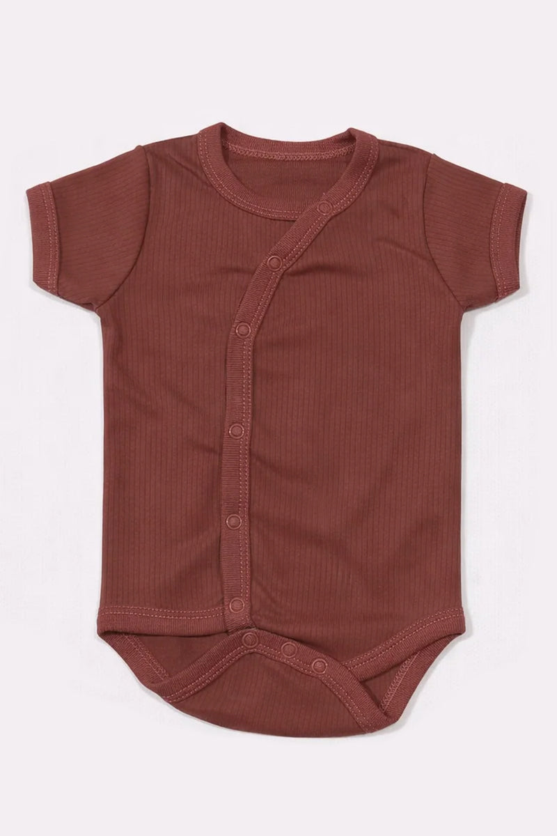 Wrap Short-Sleeve Bodysuit: Premium Cotton-Blend "Solid" Maroon Daily Casual Wear