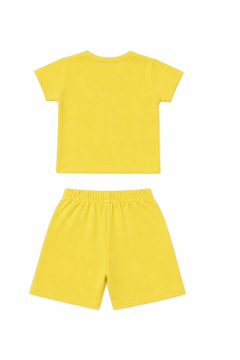 T-Shirt + Shorts Set: Premium Cotton-Blend "Solid" Yellow Casual Essentials