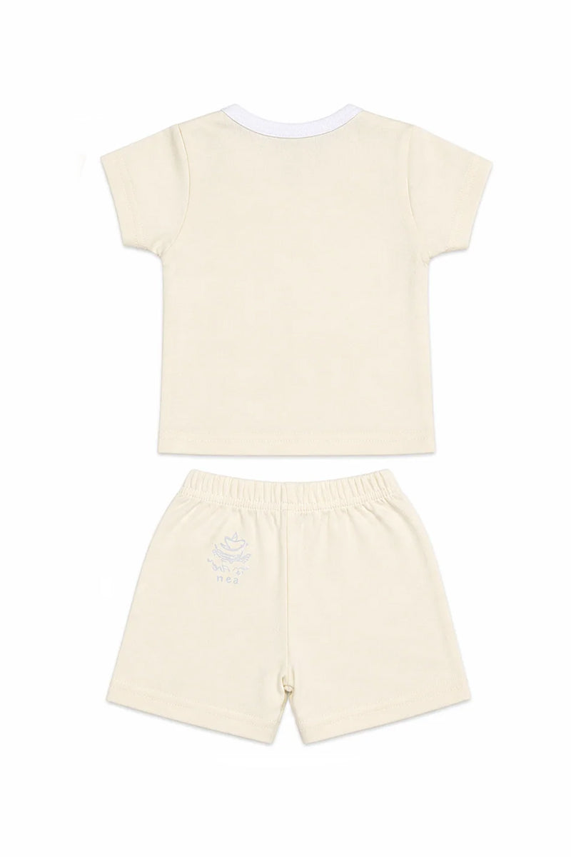 T-Shirt + Shorts Set: Premium Cotton-Blend "Solid" Off-White Casual Essentials