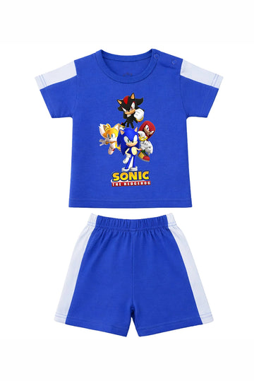 T-Shirt + Shorts Set: Premium Cotton-Blend "Sonic Crew" Blue Casual Essentials