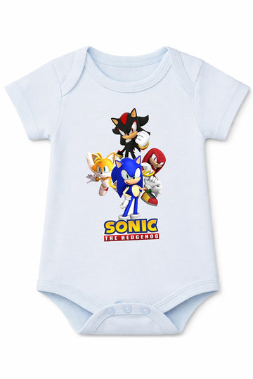 Short-Sleeve BodySuit: Premium Cotton Blue "Sonic Crew" Graphic Casual Essentials and Active Playwear