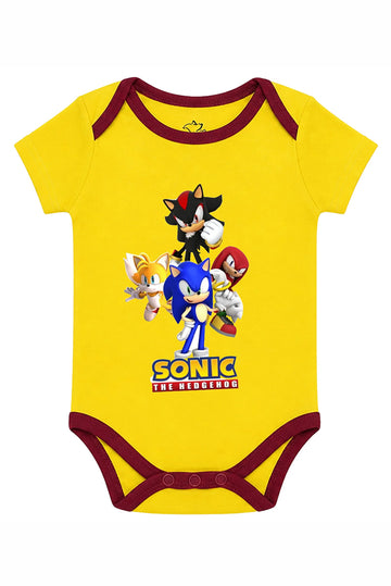 Short-Sleeve Bodysuit: Premium Cotton-Blend "Sonic Crew" Yellow Daily Casual Wear