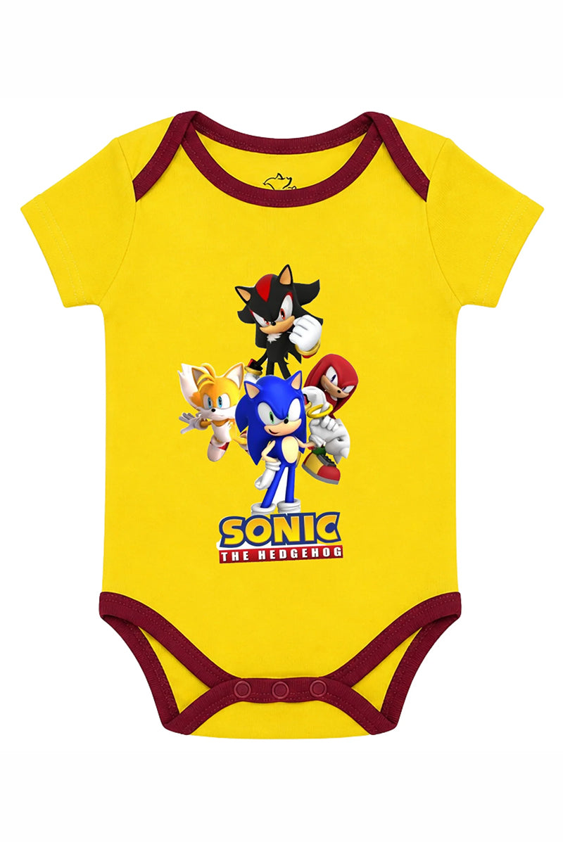 Short-Sleeve Bodysuit: Premium Cotton-Blend "Sonic Crew" Yellow Daily Casual Wear