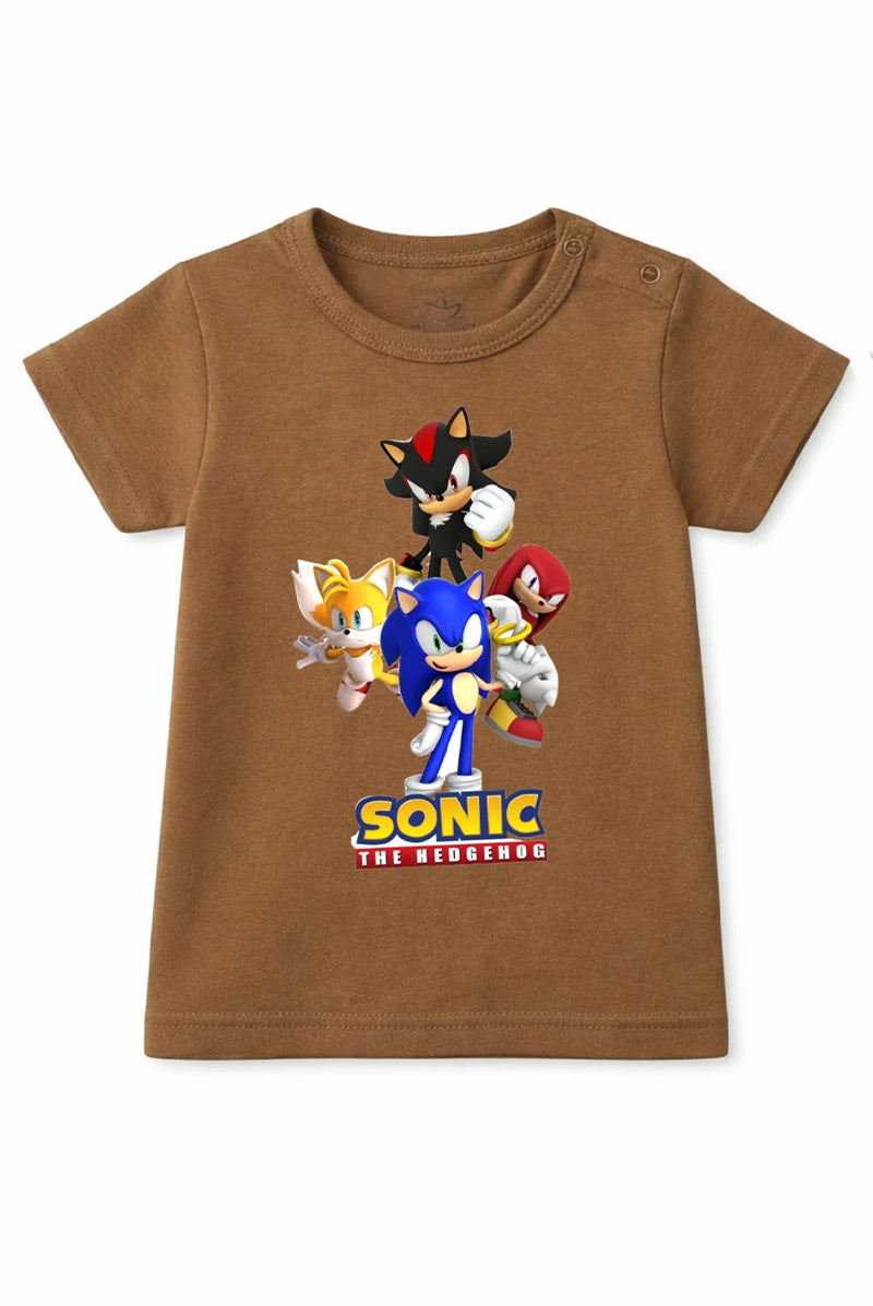 T-Shirt: Premium Cotton Brown "Sonic Crew" Graphic Casual Essentials and Active Playwear