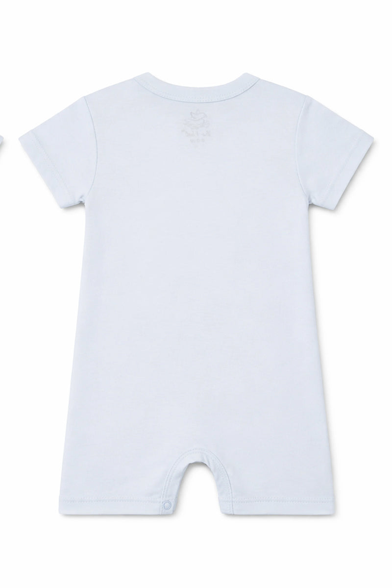 Short-Sleeve Full Length BodySuit (Romper): Premium Cotton Light Blue "Sonic Crew" Graphic Casual Essentials and Active Playwear