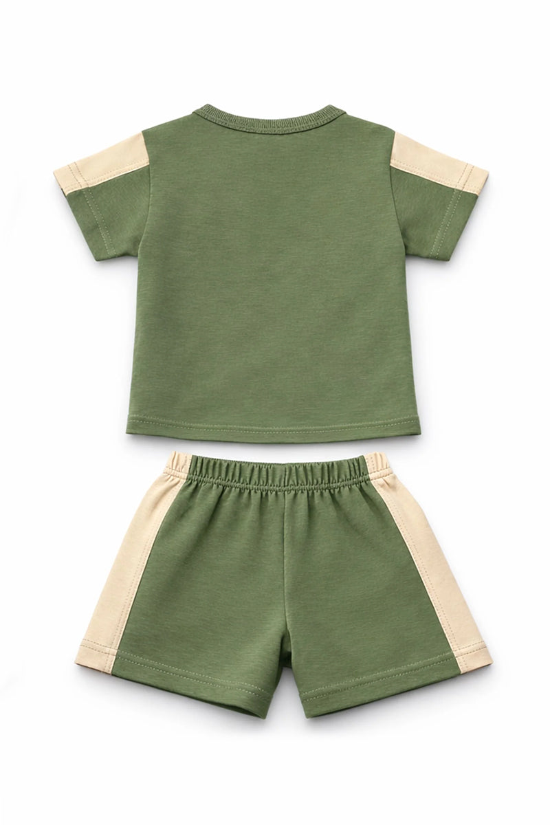 T-Shirt + Shorts Set: Premium Cotton-Blend "Sonic Crew" Green Daily Casual Wear