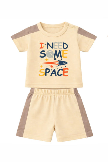 T-Shirt + Shorts Set: Premium Cotton-Blend "Space" Beige Daily Casual Wear