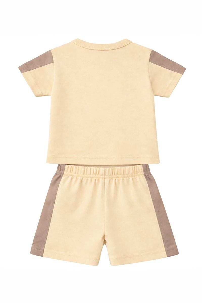 T-Shirt + Shorts Set: Premium Cotton-Blend "Space" Beige Daily Casual Wear