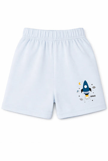 Shorts: Premium Cotton Light Blue "Space Plane" Graphic Casual Essentials and Active Playwear