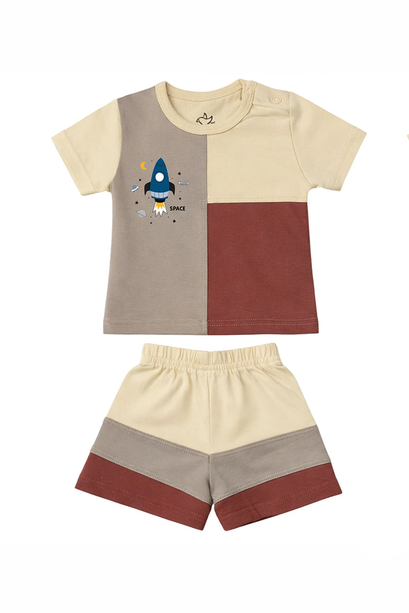 T-Shirt + Shorts Set: Premium "Space Plane" Multicolored Casual Essentials