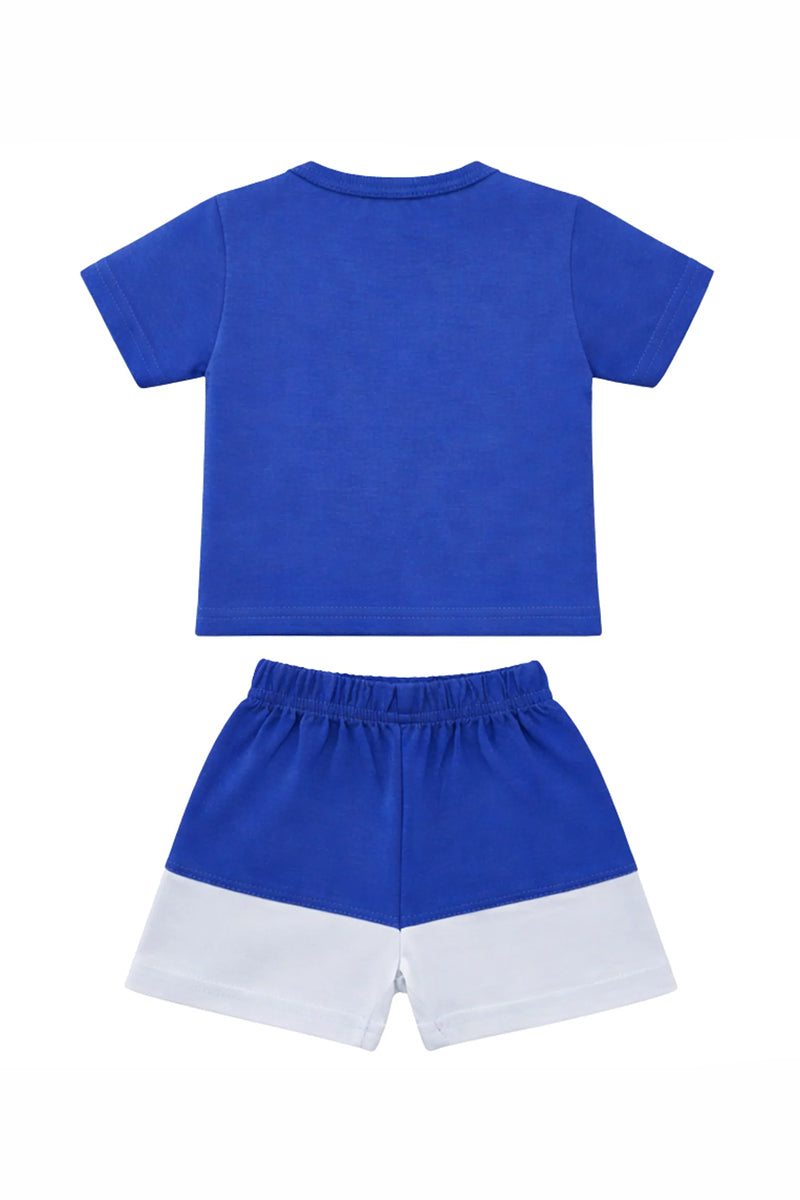 T-Shirt + Shorts Set: Premium Cotton-Blend "Space Plane" Blue Casual Essentials
