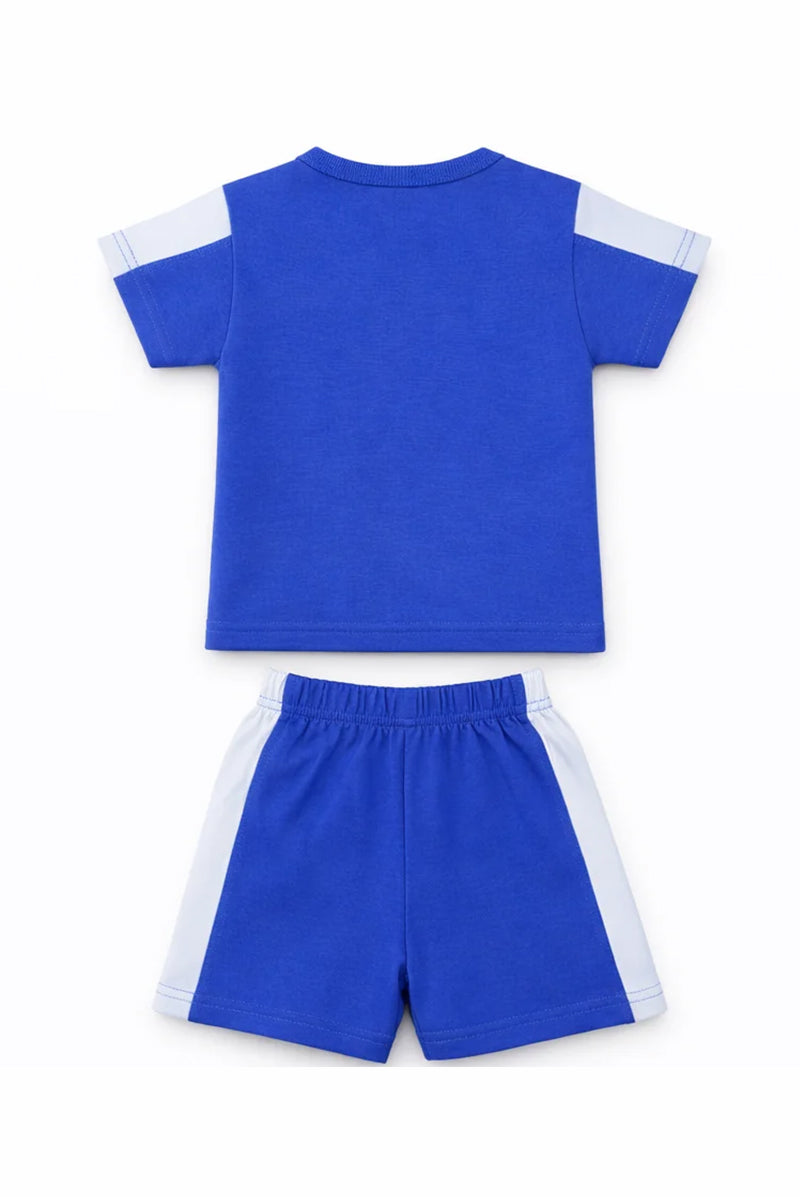 T-Shirt Shorts Set Blue White Soft Contrast Panel
