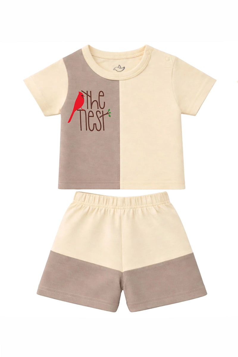 T-Shirt + Shorts Set: Premium Cotton-Blend "The Nest" Beige Casual Essentials