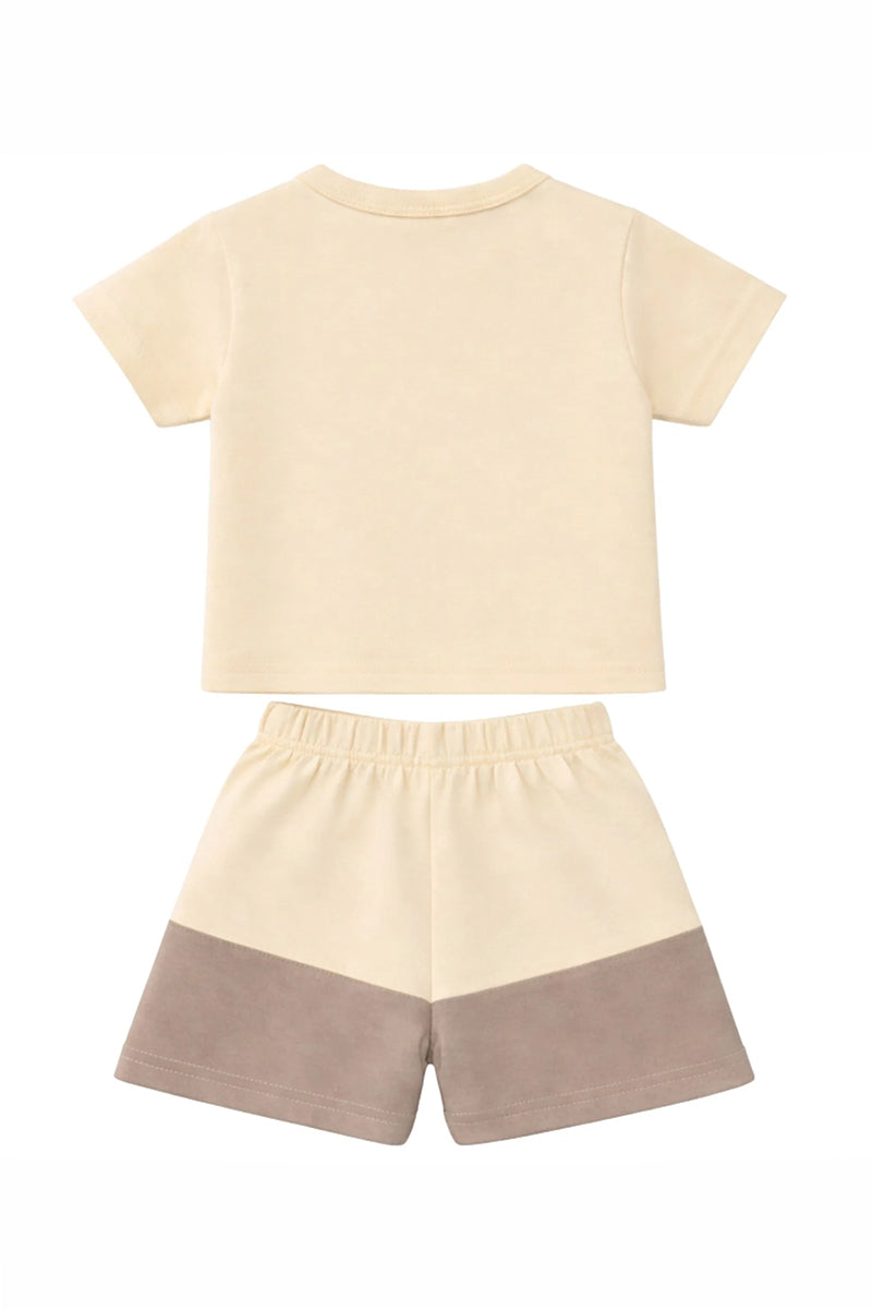 T-Shirt + Shorts Set: Premium Cotton-Blend "The Nest" Beige Casual Essentials