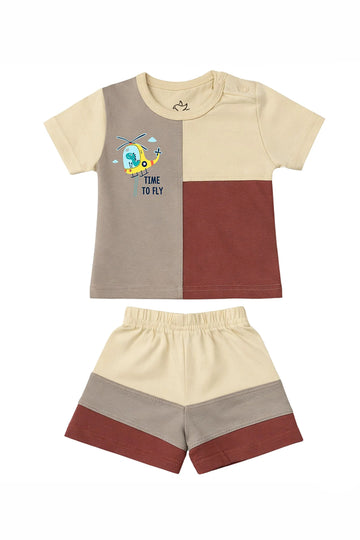 T-Shirt + Shorts Set: Premium "Time To Fly" Multicolored Casual Essentials