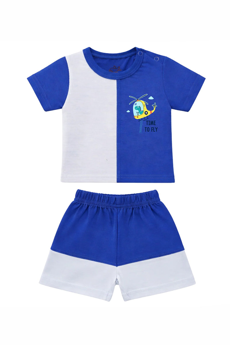 T-Shirt + Shorts Set: Premium Cotton-Blend "Time To Fly" Blue Casual Essentials