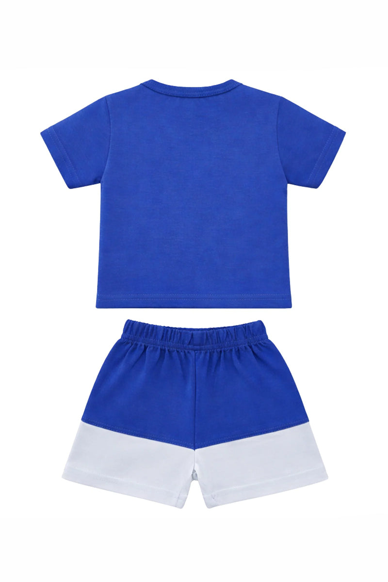 T-Shirt + Shorts Set: Premium Cotton-Blend "Time To Fly" Blue Casual Essentials