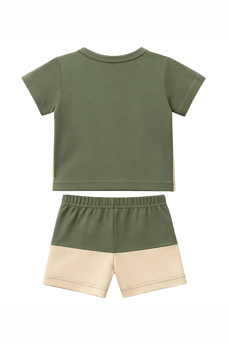 T-Shirt + Shorts Set: Premium Cotton-Blend "Tiny And Loved" Green Daily Casual Wear