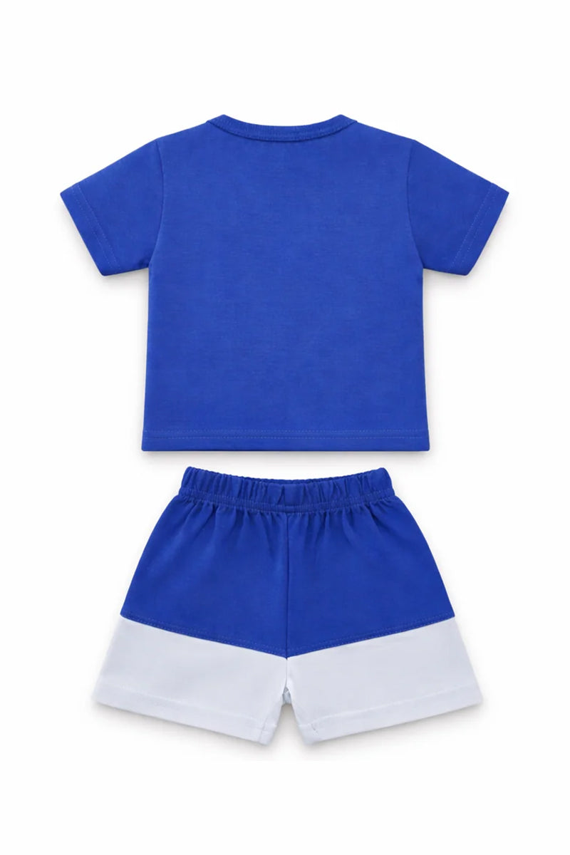 T-Shirt Shorts Set Blue White Soft Color block
