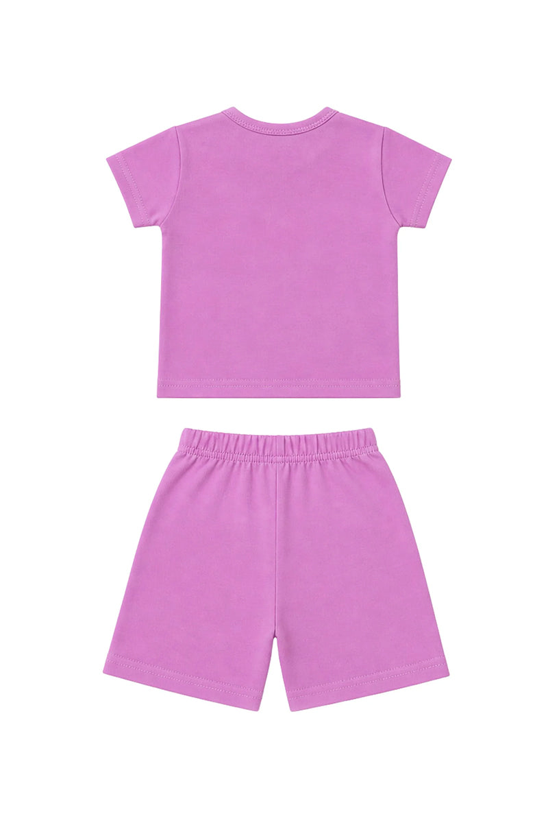 T-Shirt + Shorts Set: Premium Cotton-Blend "Wonderful & Hot Balloon" Pink Daily Casual Wear