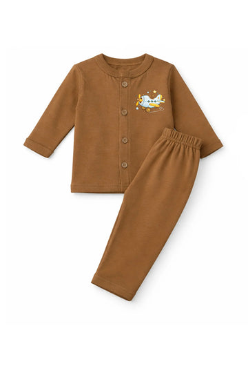 Jabla + Pajama: Premium Cotton-Blend "Wooden Plane" Caramel Casual Essentials