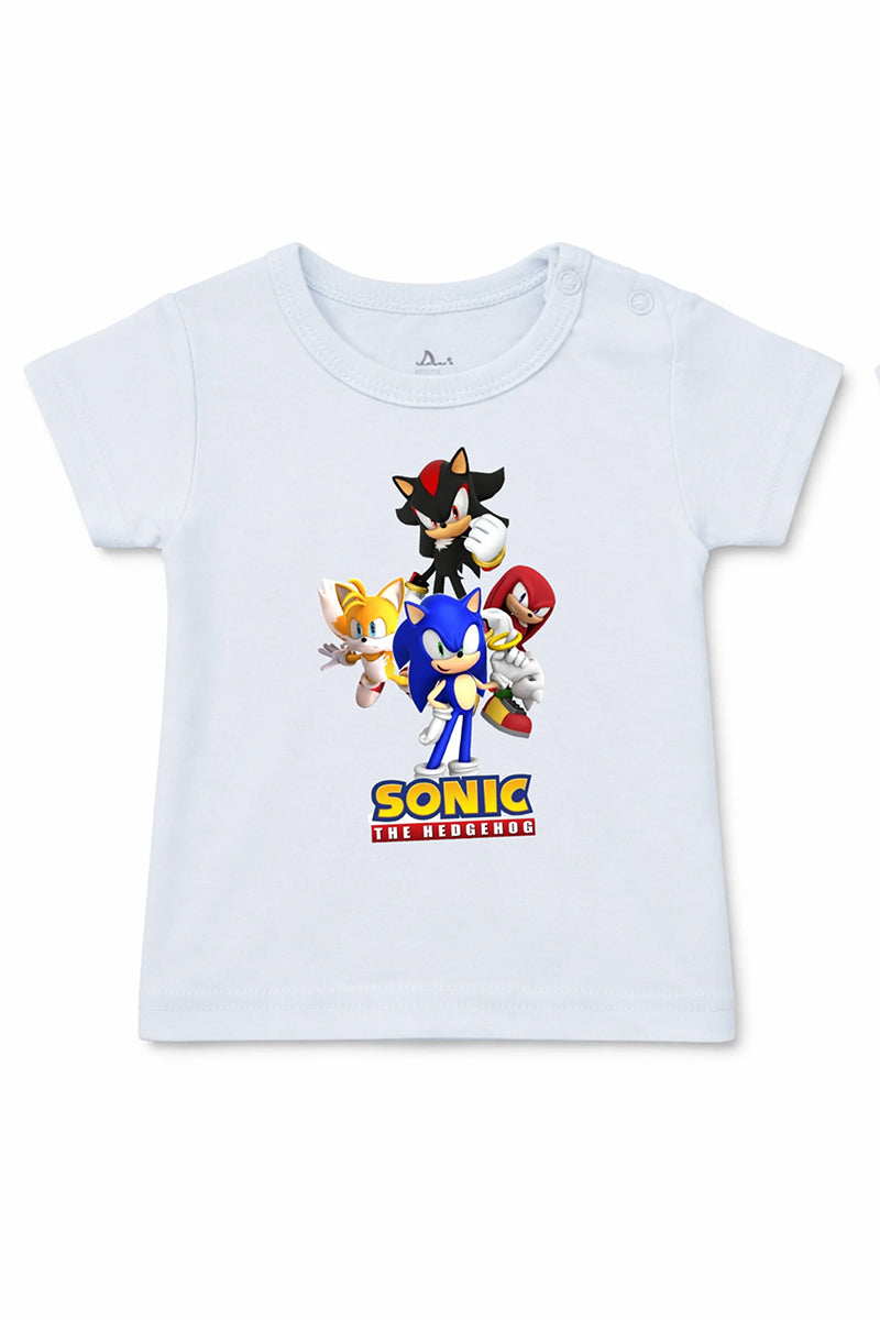 Short Sleeve T-Shirt: Premium Cotton Light Blue "Sonic Crew" Graphic Casual Essentials and Active Playwear