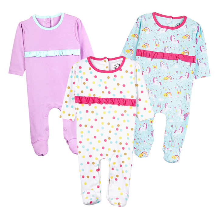 Set of 3 Sleeping suits in Rainbows & unicorn