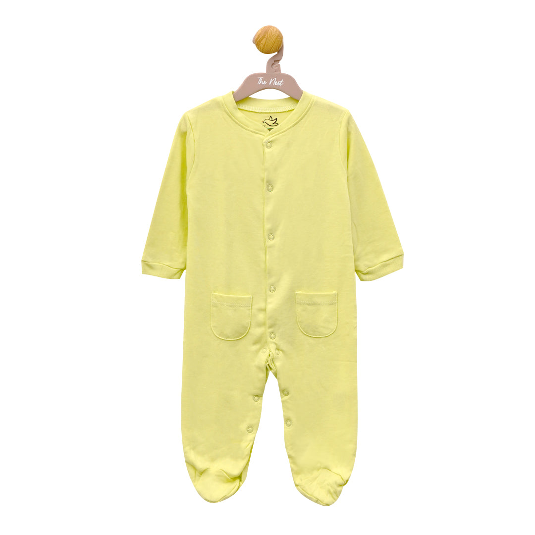 Pastel Yellow Fitted plain sleeping suit